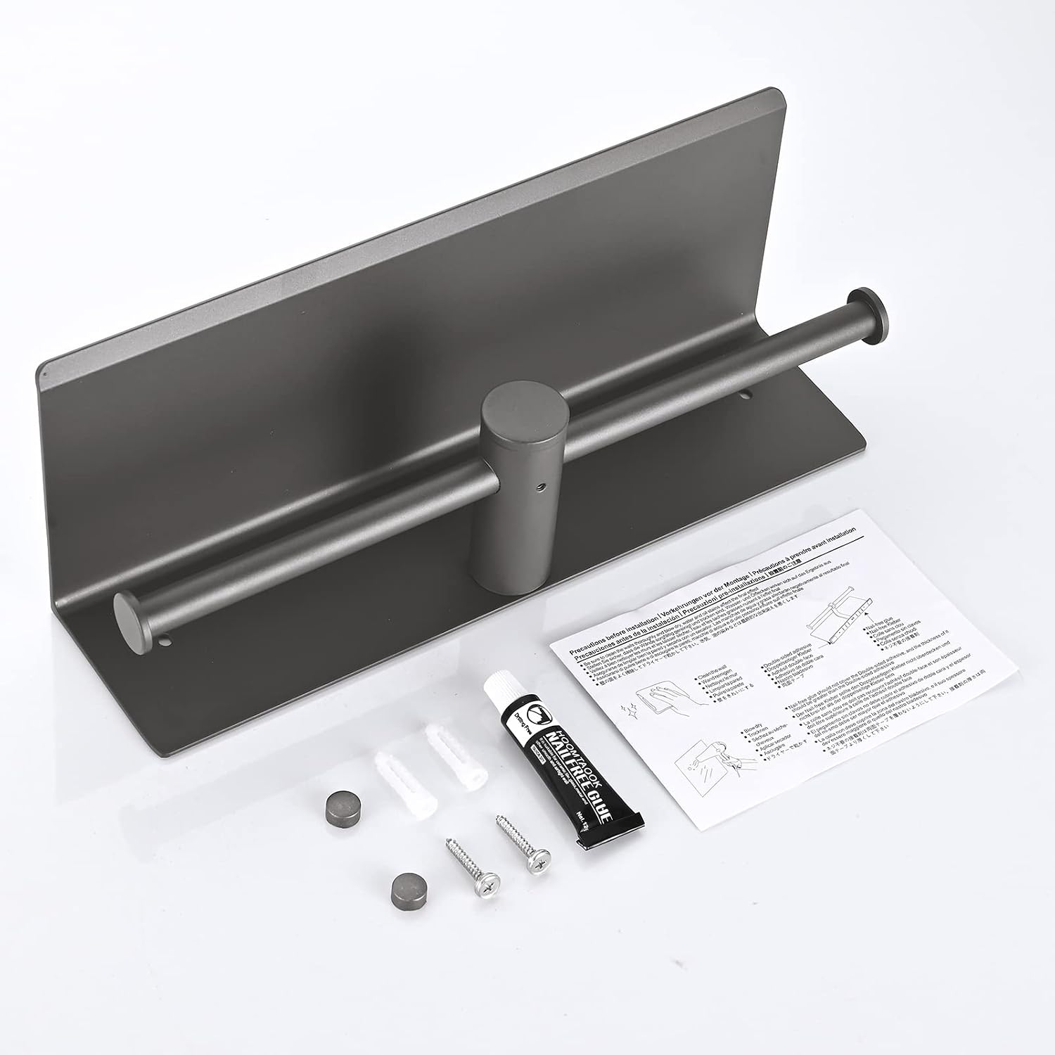 Detalle de HANFU Porta Carta Igienica in Alluminio Doppio con Ripiano e Adesivo – Grigio
