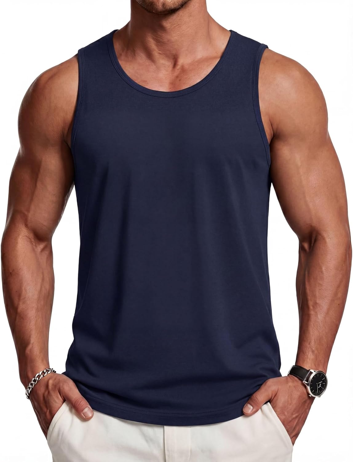 Detalle de TACVASEN Men's Gym Vest UPF 50+ Sleeveless Shirt – Four‑way Stretch, Moisture Wicking