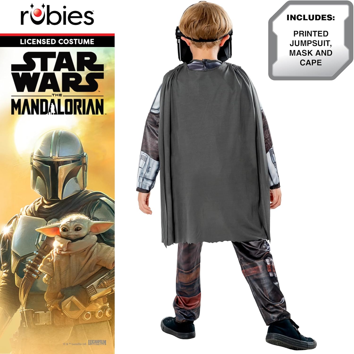 Thumbnail 1 de Rubies Costume Mandalorian per Bambini: tuta imbottita, mantello e maschera con licenza ufficiale
