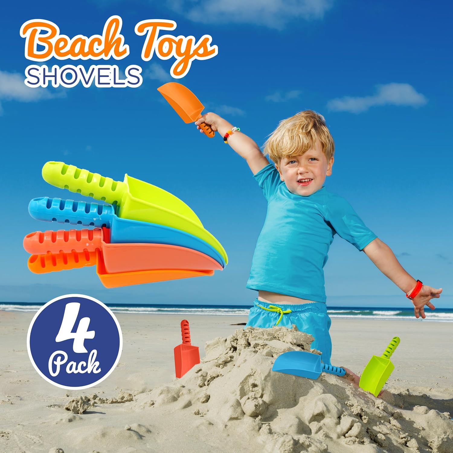 Detalle 2 de 4E's Novelty 4 Pack Beach Shovels — 8 Inch Heavy-Duty Plastic Sand Shovels for Kids
