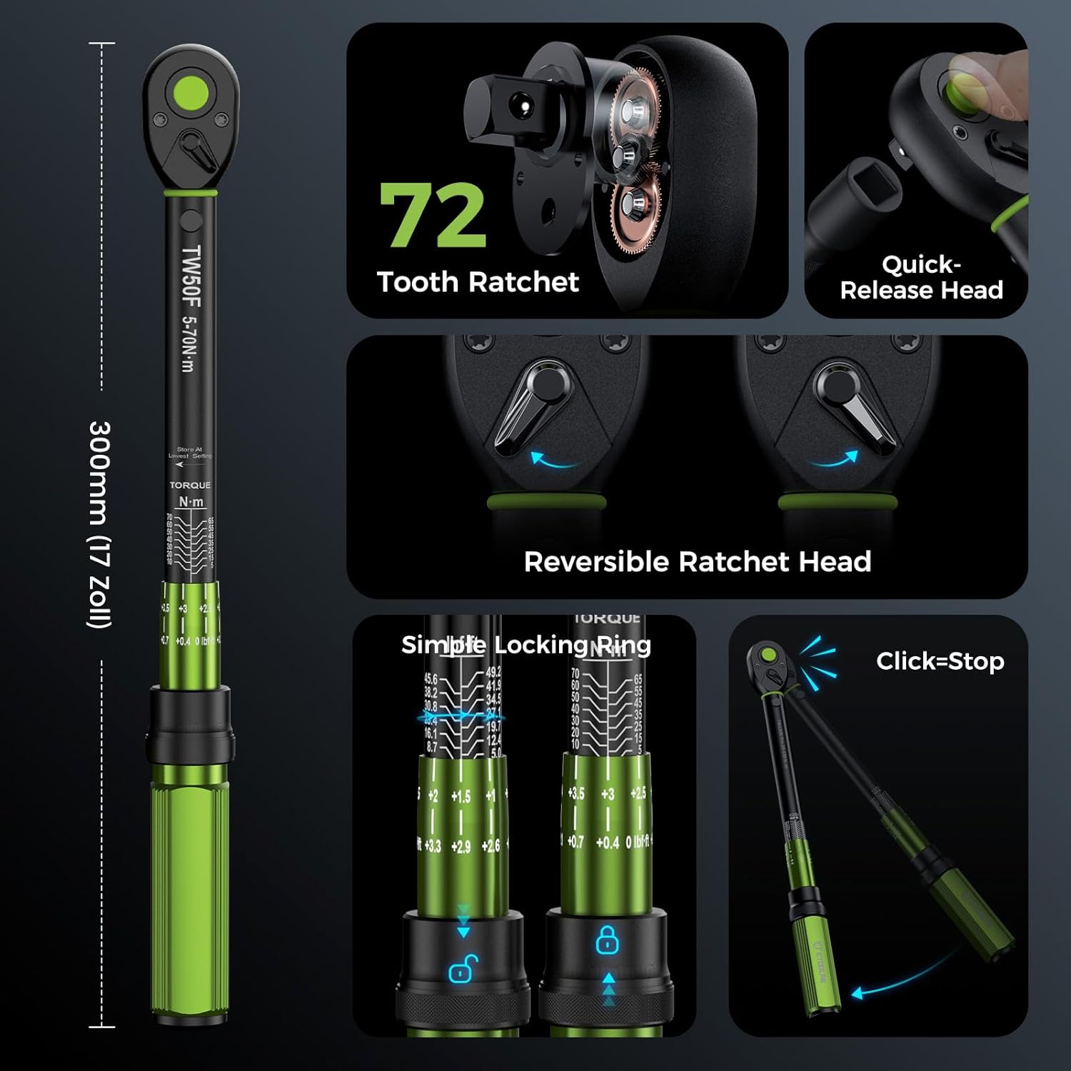 Detalle de ETOOLAB 3/8" Drehmomentschlüssel 5–70 N·m (±3%) mit 72 Zähnen