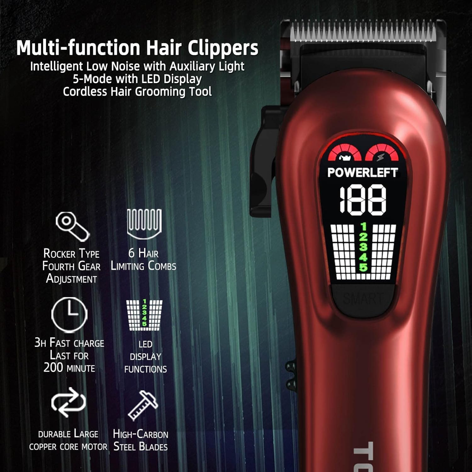 Detalle 2 de TCMKY Hair Clippers 200 min battery