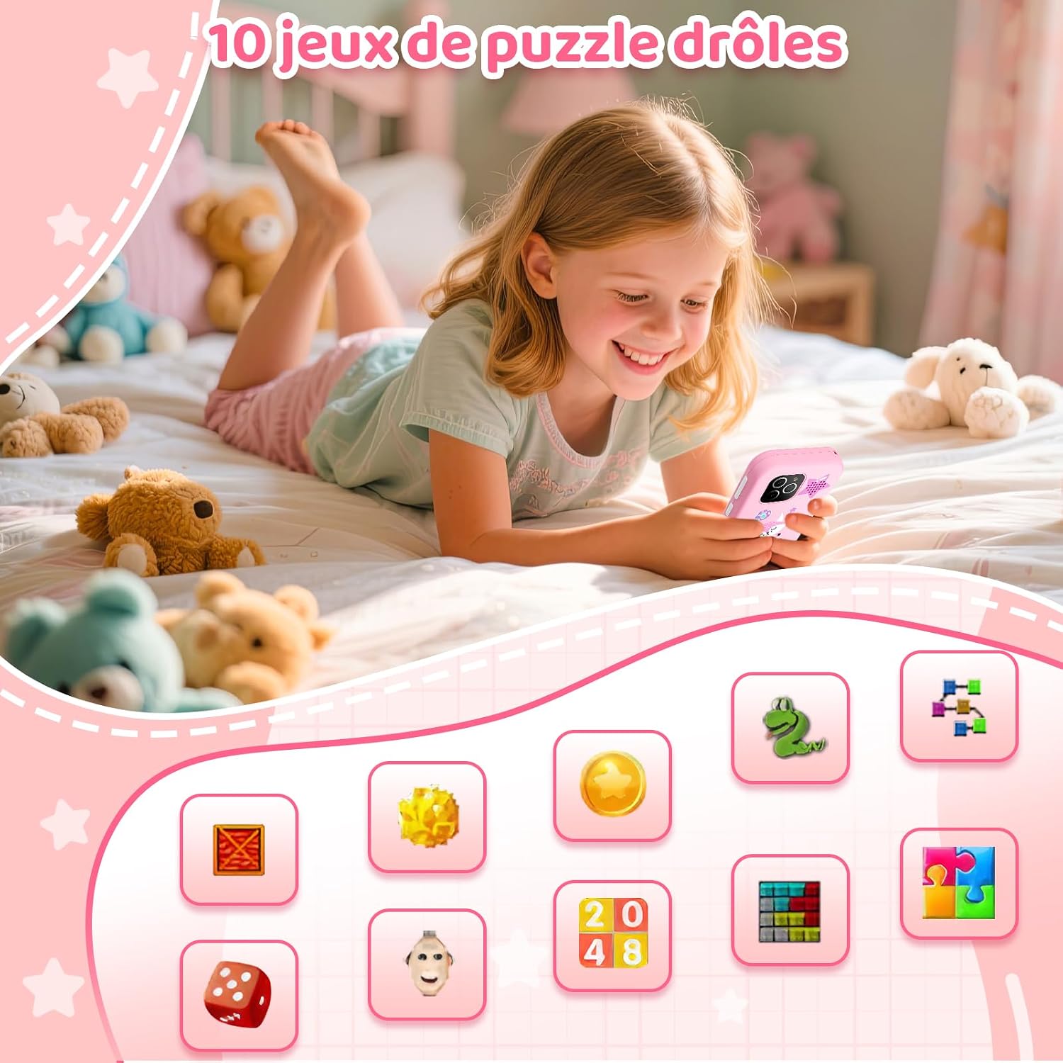 Thumbnail 5 de Tosaju Téléphone portable 4G pour enfants avec double caméra et écran tactile 2,8 pouces (renard rose)
