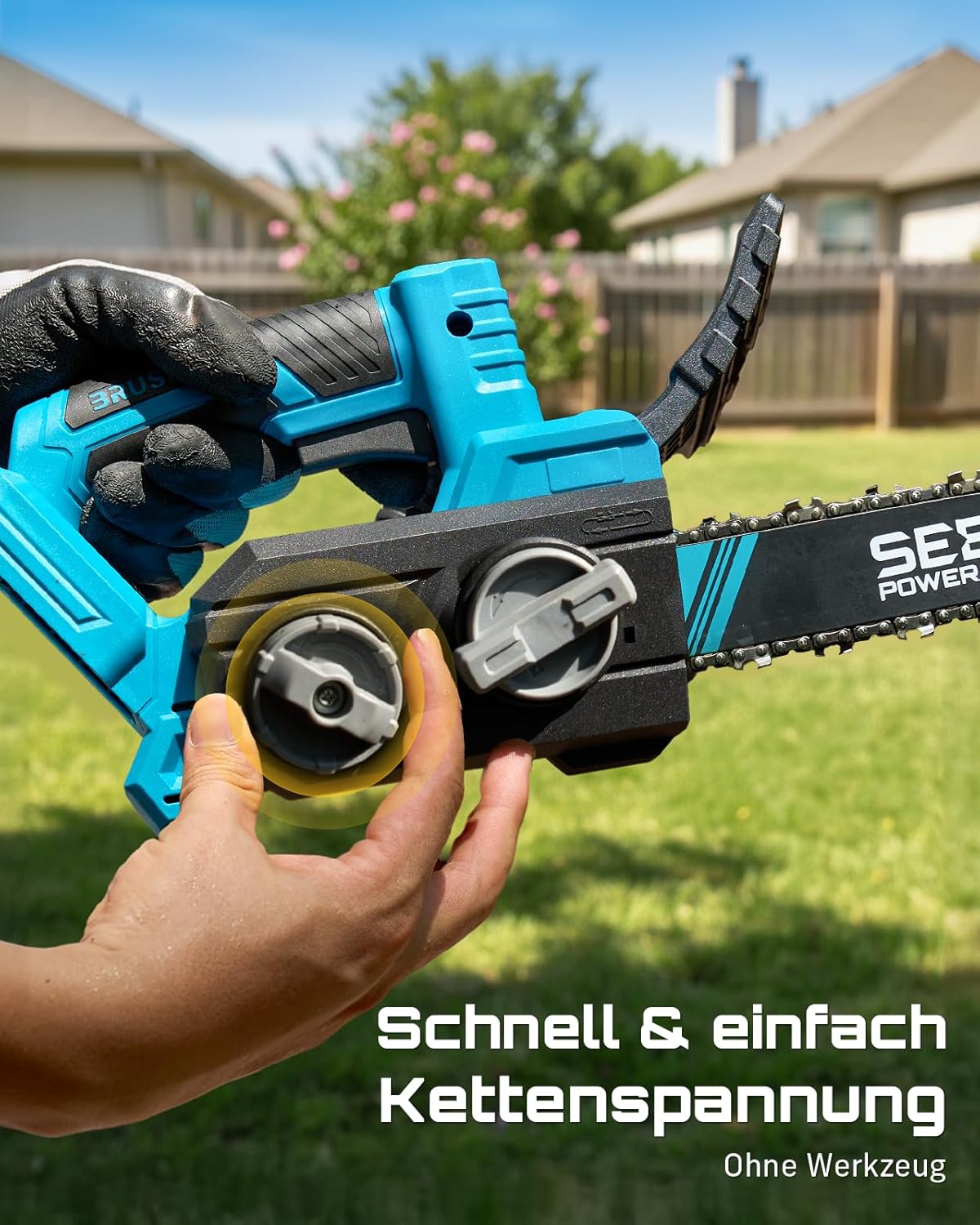 Detalle 2 de SEESII Akku Kettensäge 12 Zoll mit 1200 W