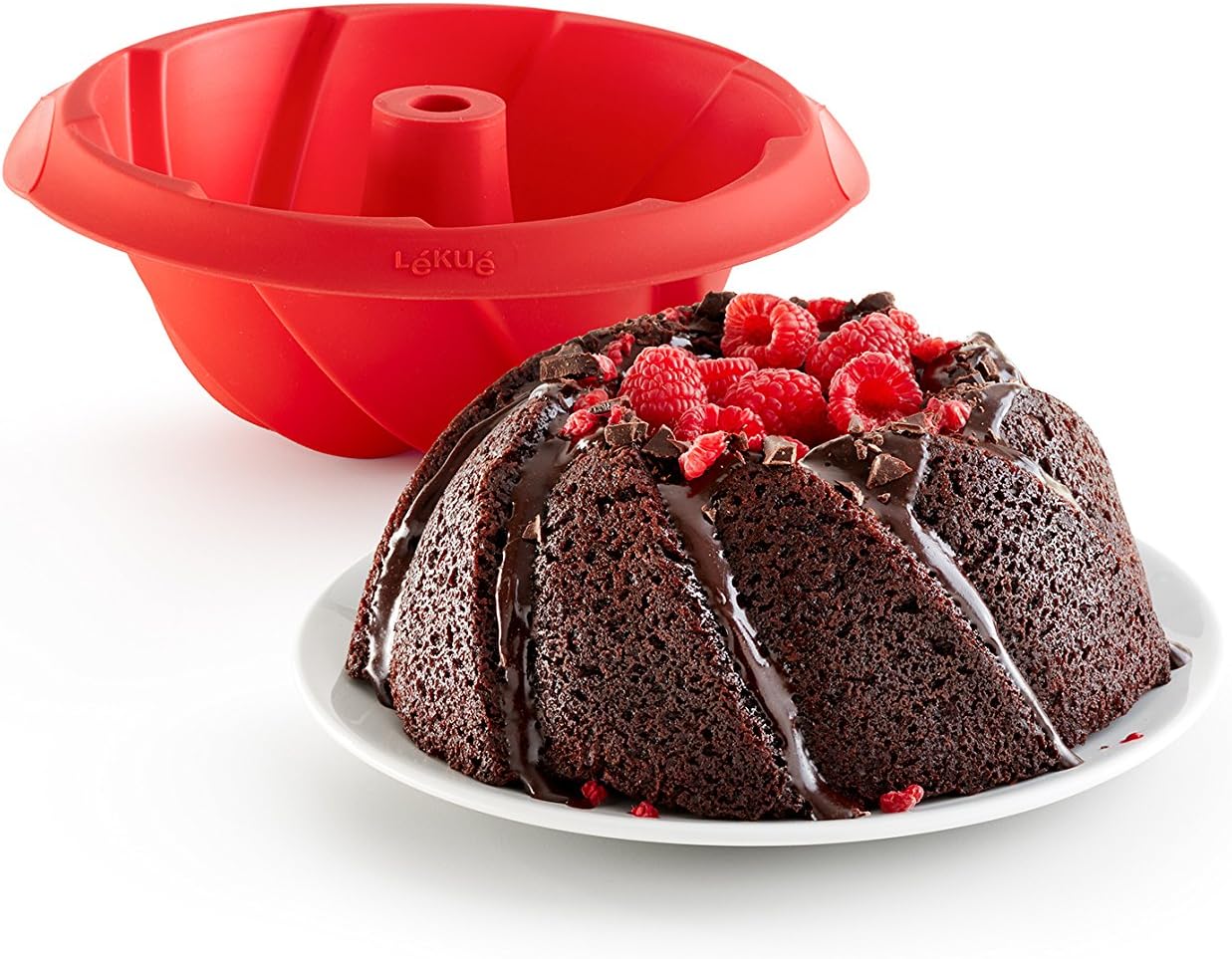 Detalle de Lékué Molde Savarín Espiral de Silicona Rojo, 20 cm 🍰