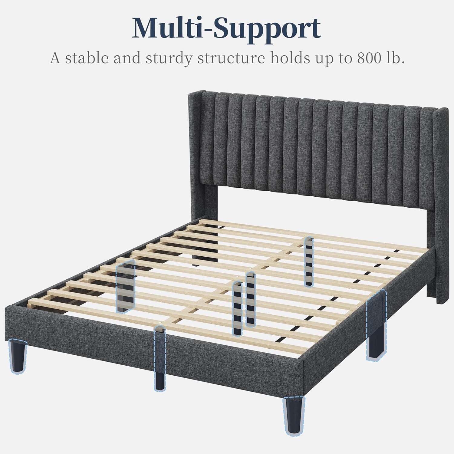 Thumbnail 6 de Yaheetech YT-00111176-001 Queen Upholstered Bed Frame, Dark Gray