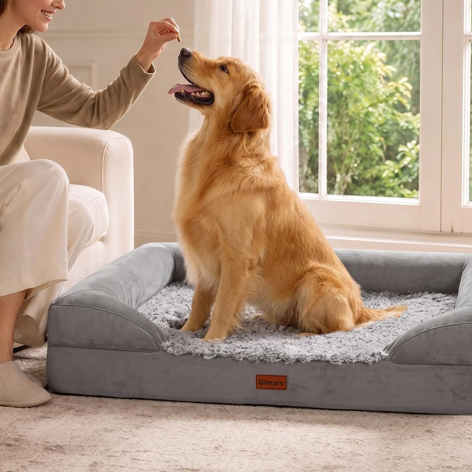 Detalle de Gimars 9,5 cm XL Cuccia Cane Interno Otopedica in Memory Foam 28D Divano con Fodera Impermeabile per Cani di Taglia Grande