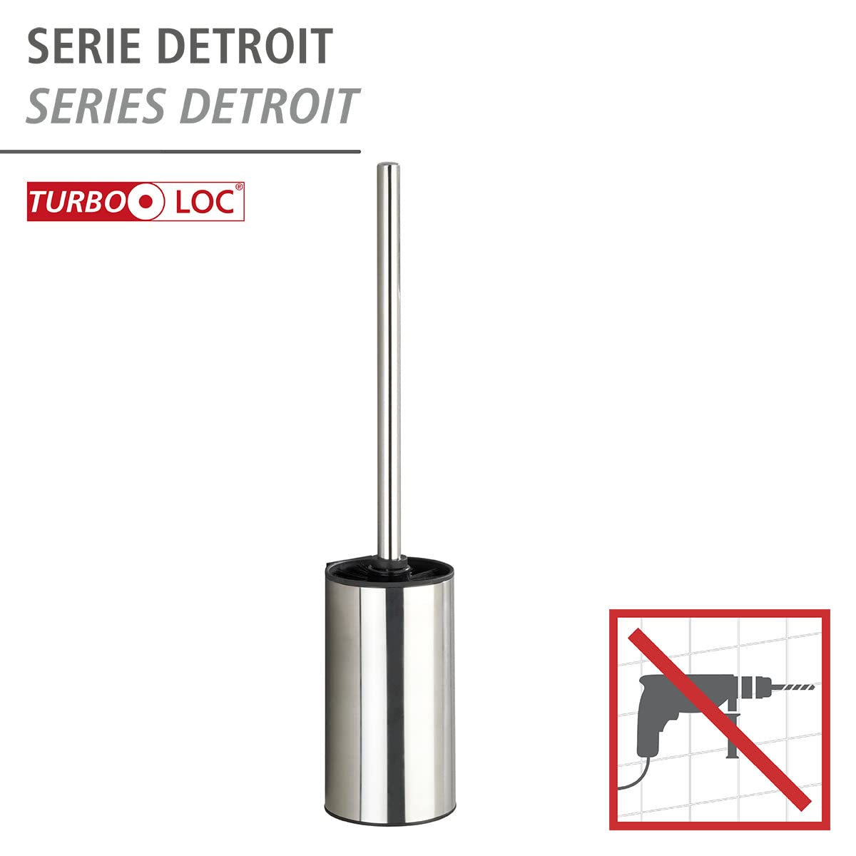 Detalle de WENKO Turbo-Loc® Brosse WC en acier inoxydable Detroit – montage mural sans vis