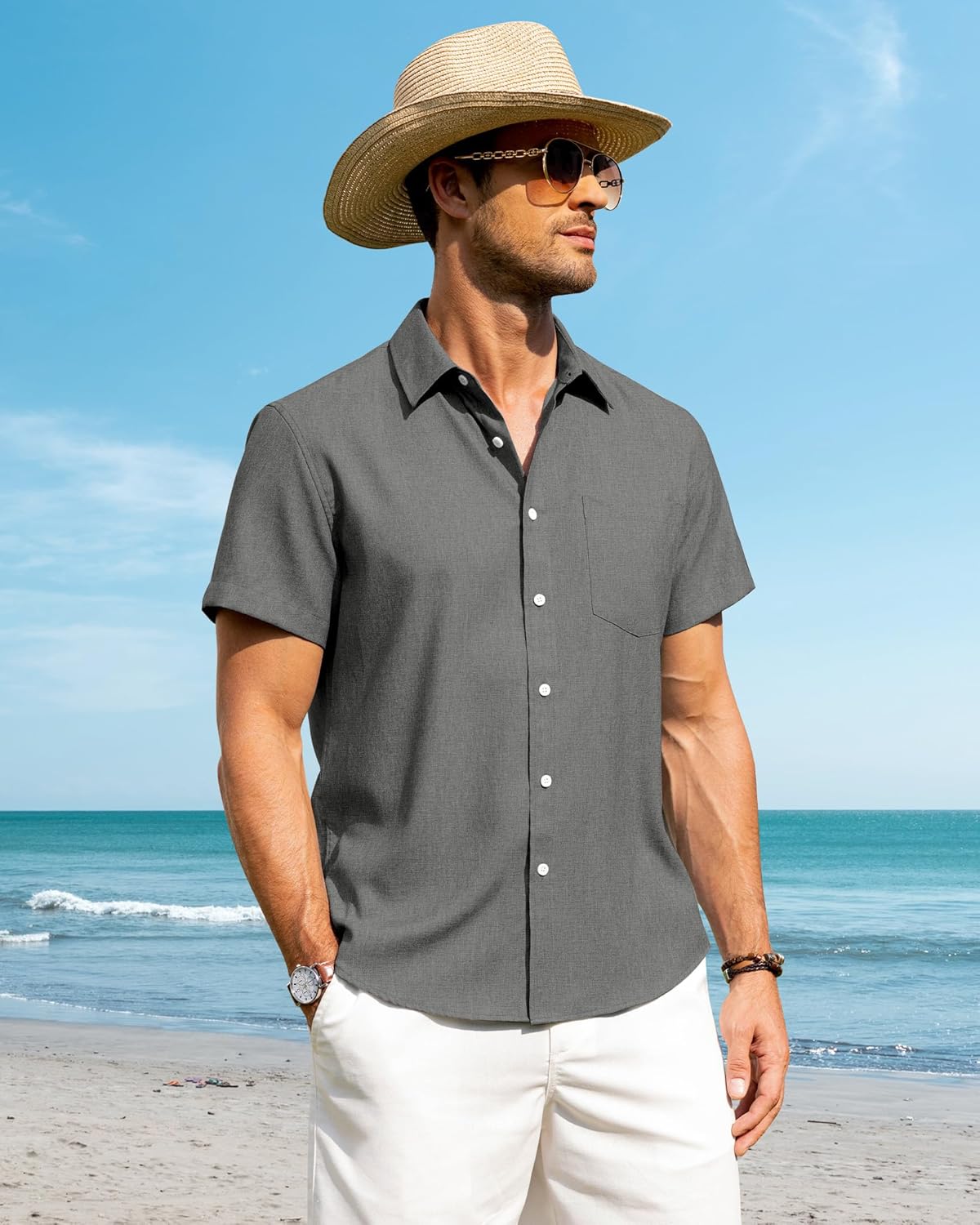 Thumbnail 2 de J.VER Leinenhemd Herren Kruzarm Regular Fit – leichtes Sommerhemd mit Tasche