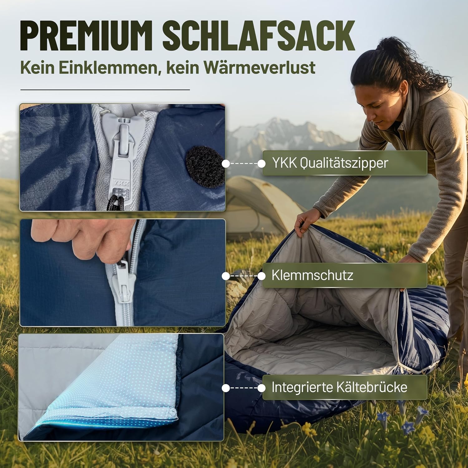 Detalle de ALPENWERT Schlafsack Sommer Ultraleicht & klein – kompakt, wasserabweisend und komfortabel für Camping