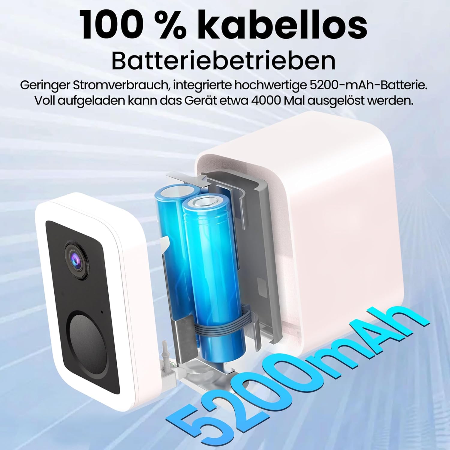 Detalle de Funstorm 2K Außen-Überwachungskamera mit Akku, Solar und Dual-Band WLAN – 2-Wege-Audio, PIR, Sirene, Flutlicht, IP66