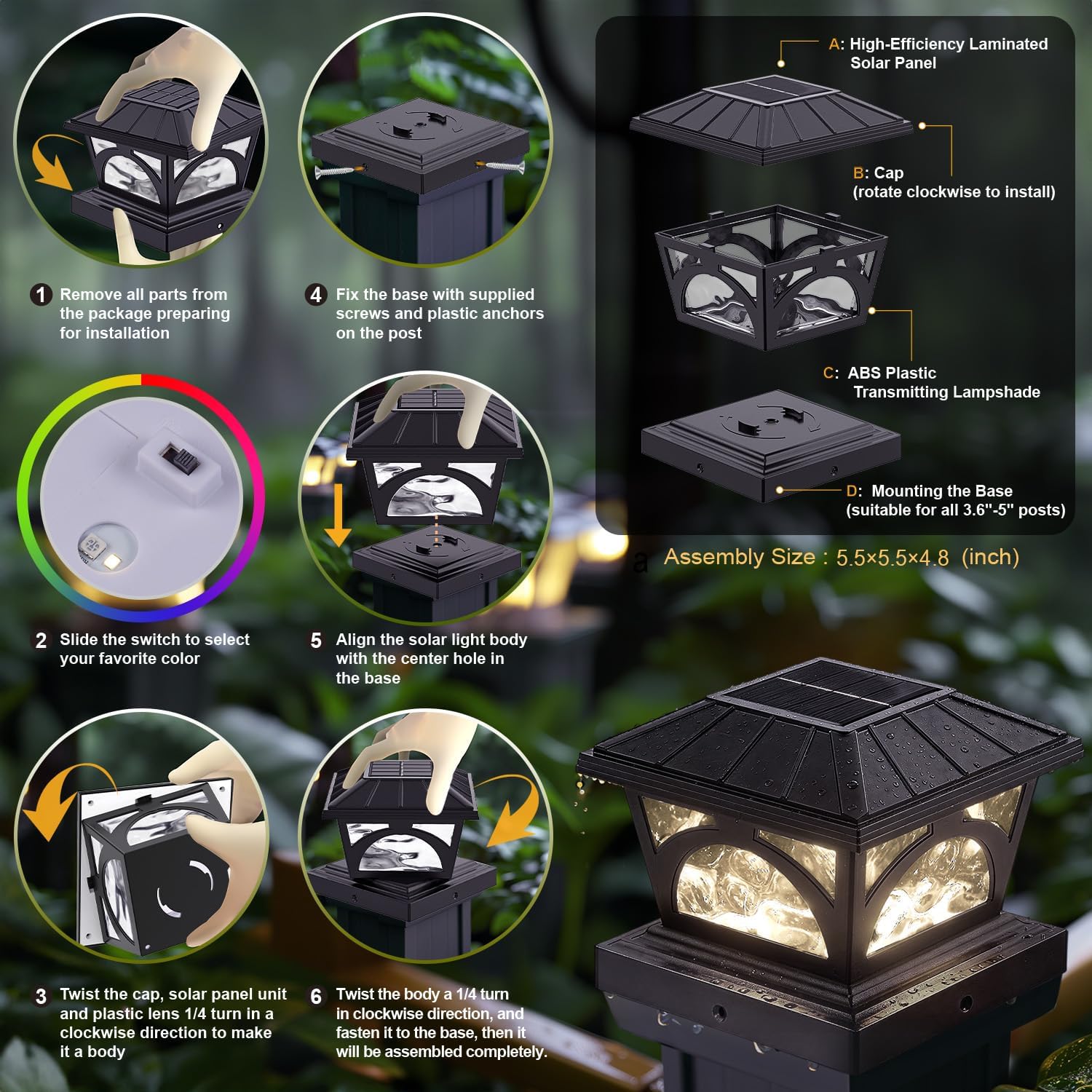 Detalle de AEYANZZ Solar Post Cap Lights 20 Lumens
