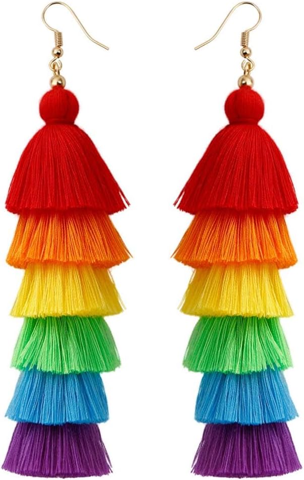 Thumbnail 6 de RIXERKOC Regenbogen Stolz Ohrringe für Damen mit langen Quasten – handgefertigter LGBT-Schmuck im Boho-Stil