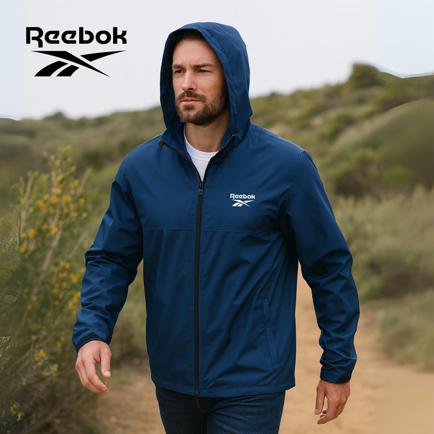 Detalle 2 de Reebok Rain Jacket Men Waterproof Windbreaker ⛱