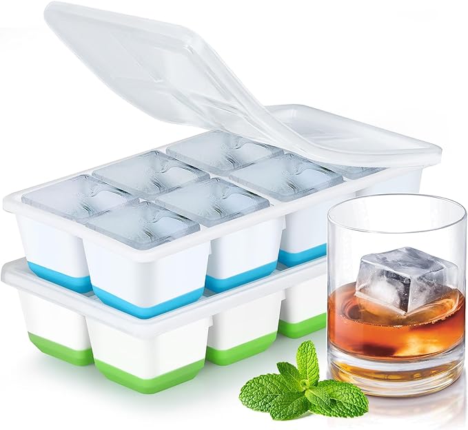 JRISBO Cubiteras Silicona para Hielo Grande, 2 Piezas
