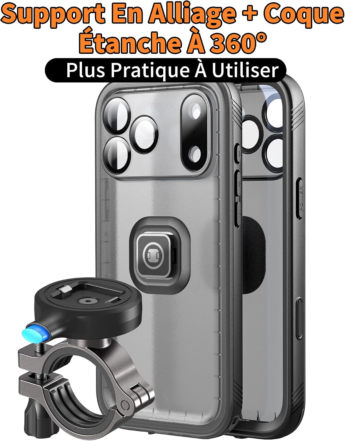 Detalle de Cozycase Support Téléphone Vélo et Étui IP68 pour iPhone 17 Pro – Porte-Guidon Antichoc et Étanche