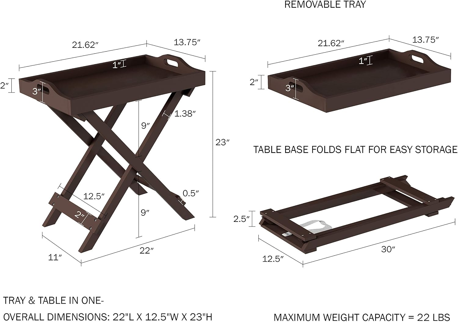 Detalle de Lavish Home Folding TV Tray Tables, Brown