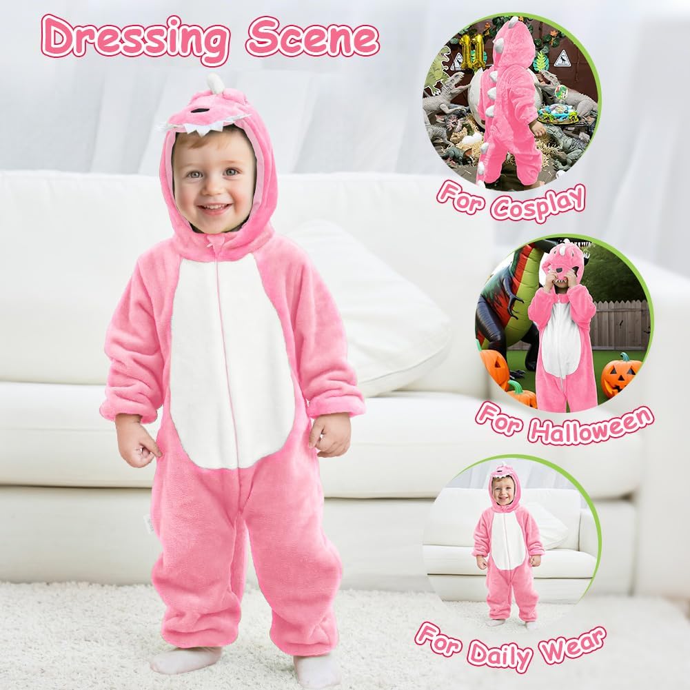 Thumbnail 6 de DiULi dinosaur flannel hooded romper (winter one-piece with front zip) for baby boys and girls