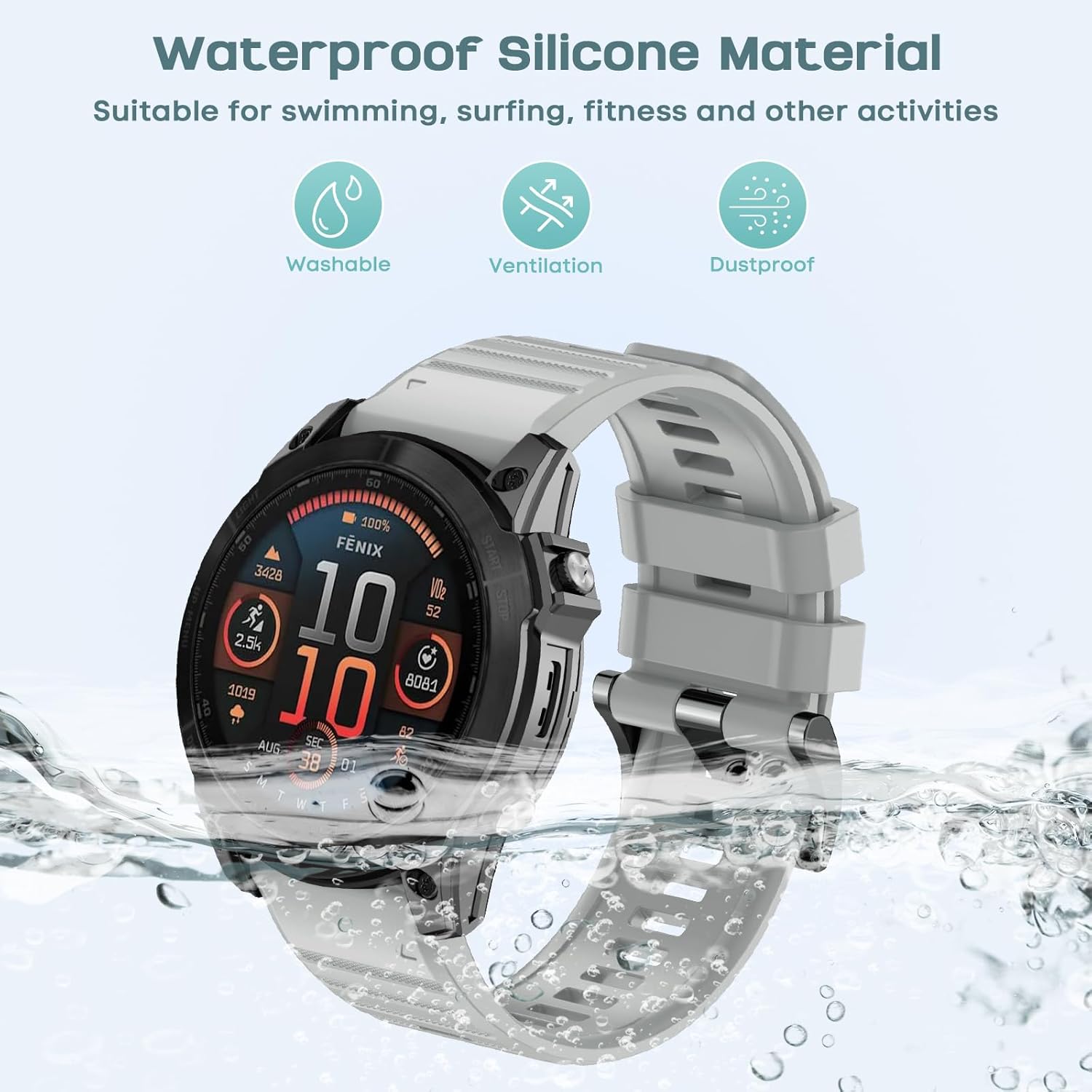 Thumbnail 5 de CHULN 26 mm Silikonarmband für Garmin Fenix 8 (51 mm) & Fenix 7X/6X – austauschbares Sport-Ersatzband