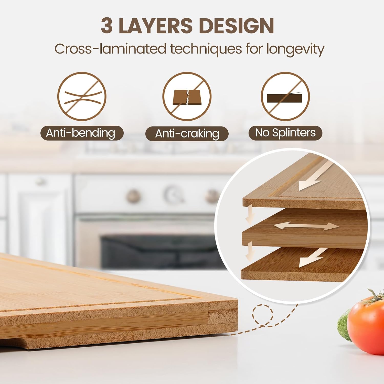 Detalle de Kikcoin Bamboo Cutting Board 17x11.3" ⚙