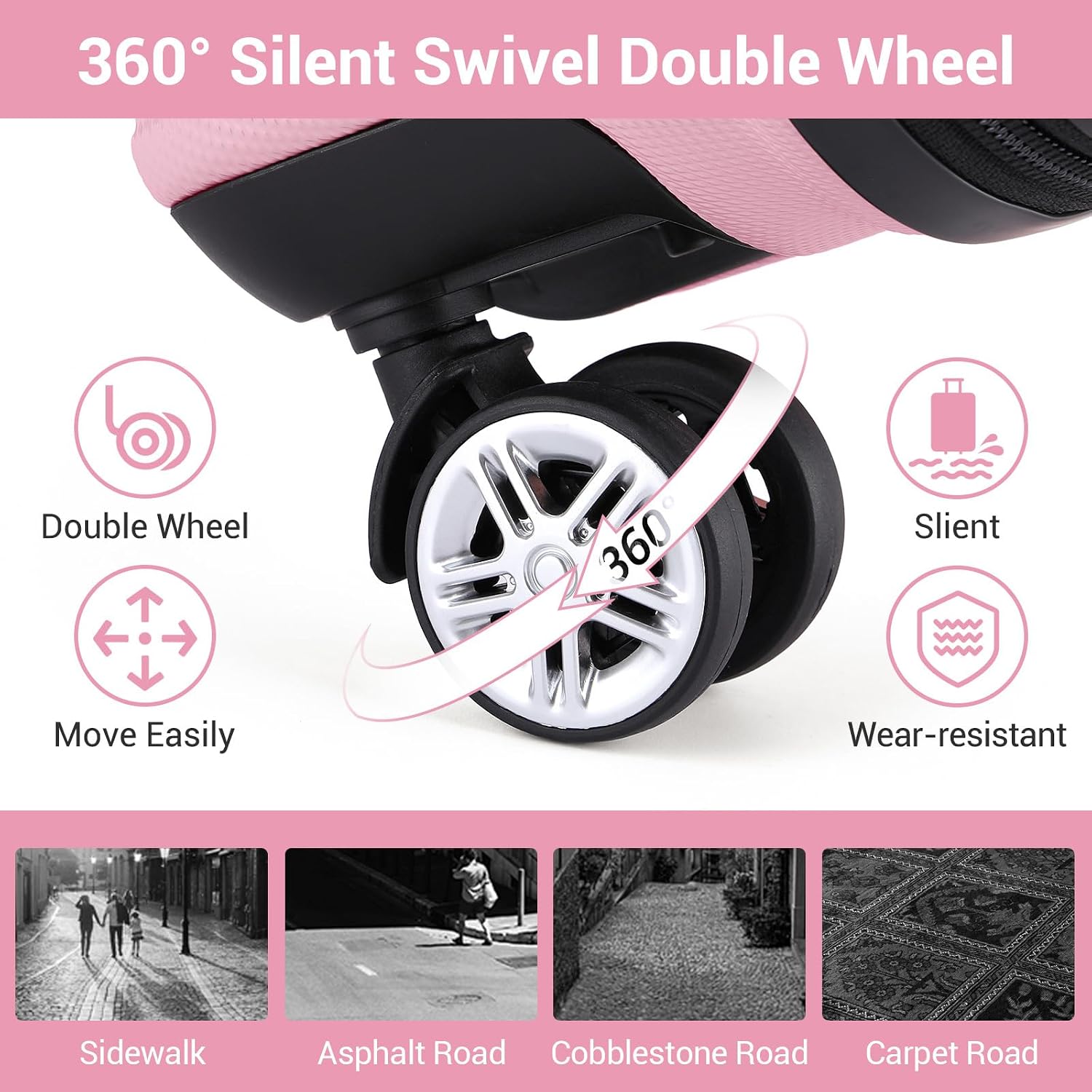 Thumbnail 5 de Kono 20-inch ABS Cabin Suitcase with TSA Lock and Four Spinner Wheels, Pink