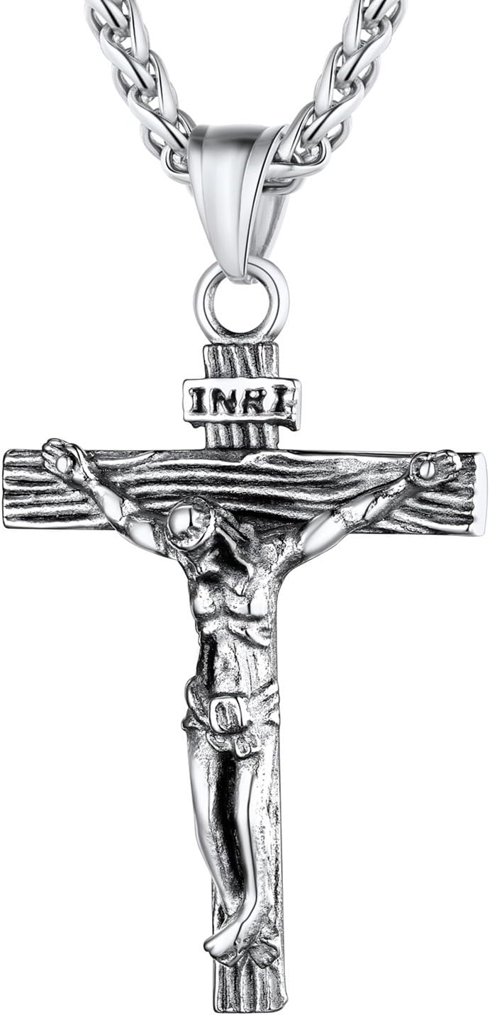 Detalle 2 de U7 Collana uomo Crocifisso in acciaio 55+5 cm