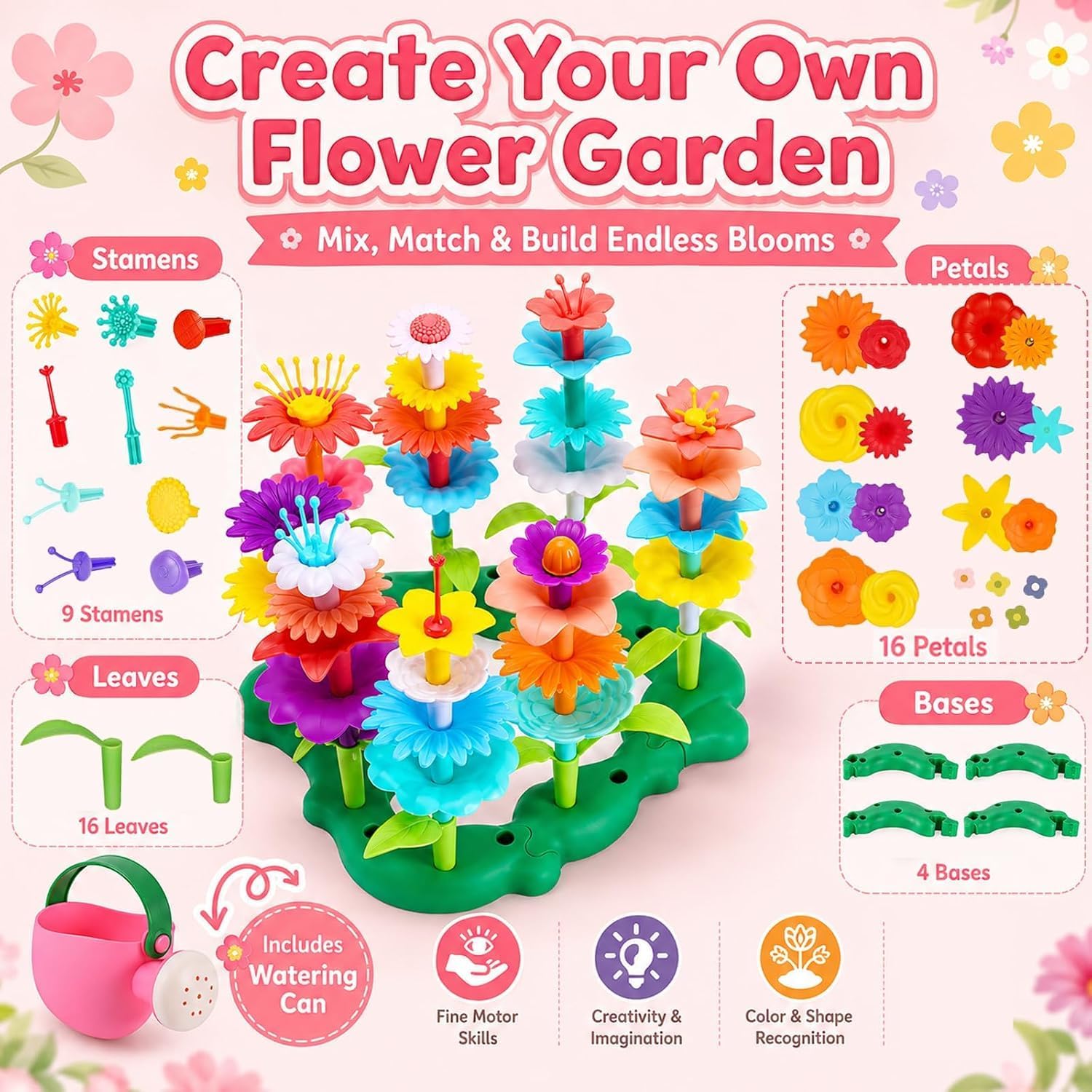 Detalle de FunzBo Jouets de Construction de Jardin de Fleurs — kit créatif 46 pièces pour enfants (2–8 ans)