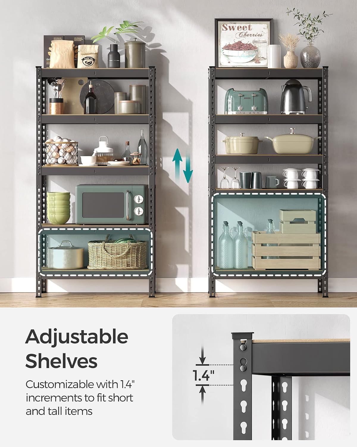 Detalle 1 de SONGMICS GLR300BZ03 5-Tier Storage Shelves, Adjustable Steel and MDF Unit