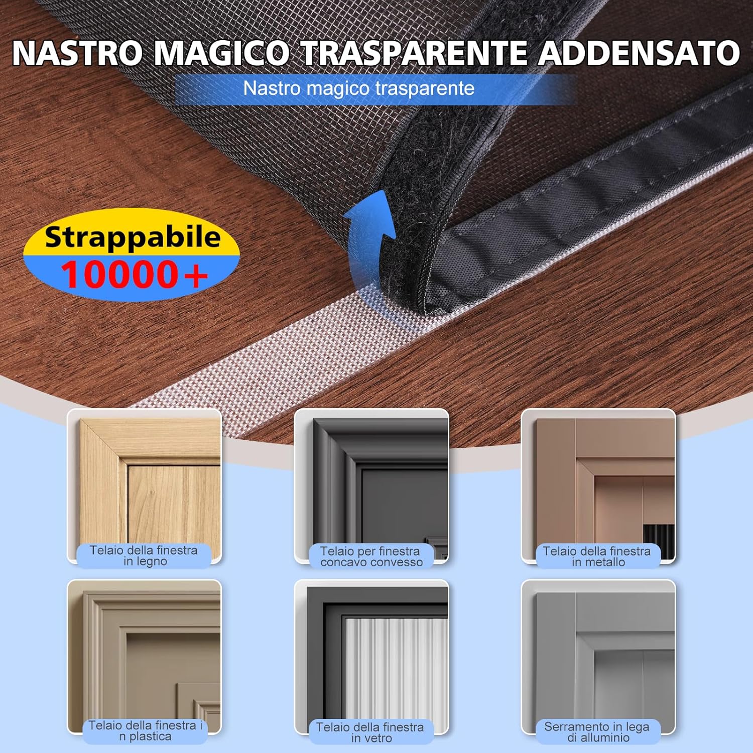 Thumbnail 4 de Zanzariere per Finestre con Cerniera Bidirezionale e Nastro Adesivo Trasparente 85x125 cm – PP Antizanzare Lavabili e Riutilizzabili, Nero
