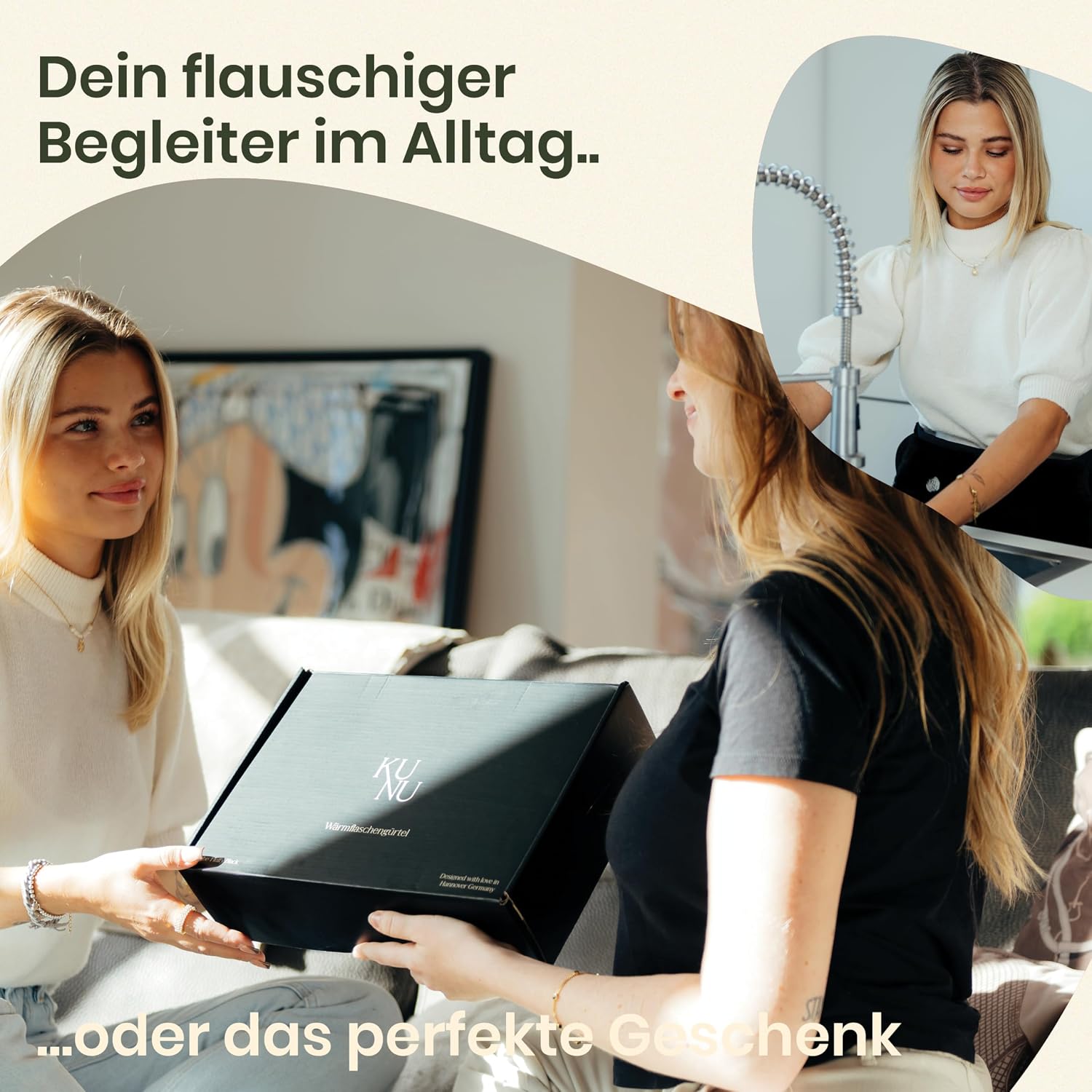 Detalle de KUNU® original Wärmflaschengürtel – Premium Wärmflasche lang mit Gürtel (130 cm) mit Geschenkverpackung