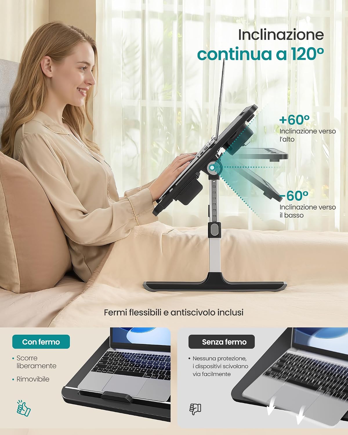 Detalle de SONGMICS Tavolino da Letto per PC, Scrivania Pieghevole: versatilità e comfort in un unico tavolo