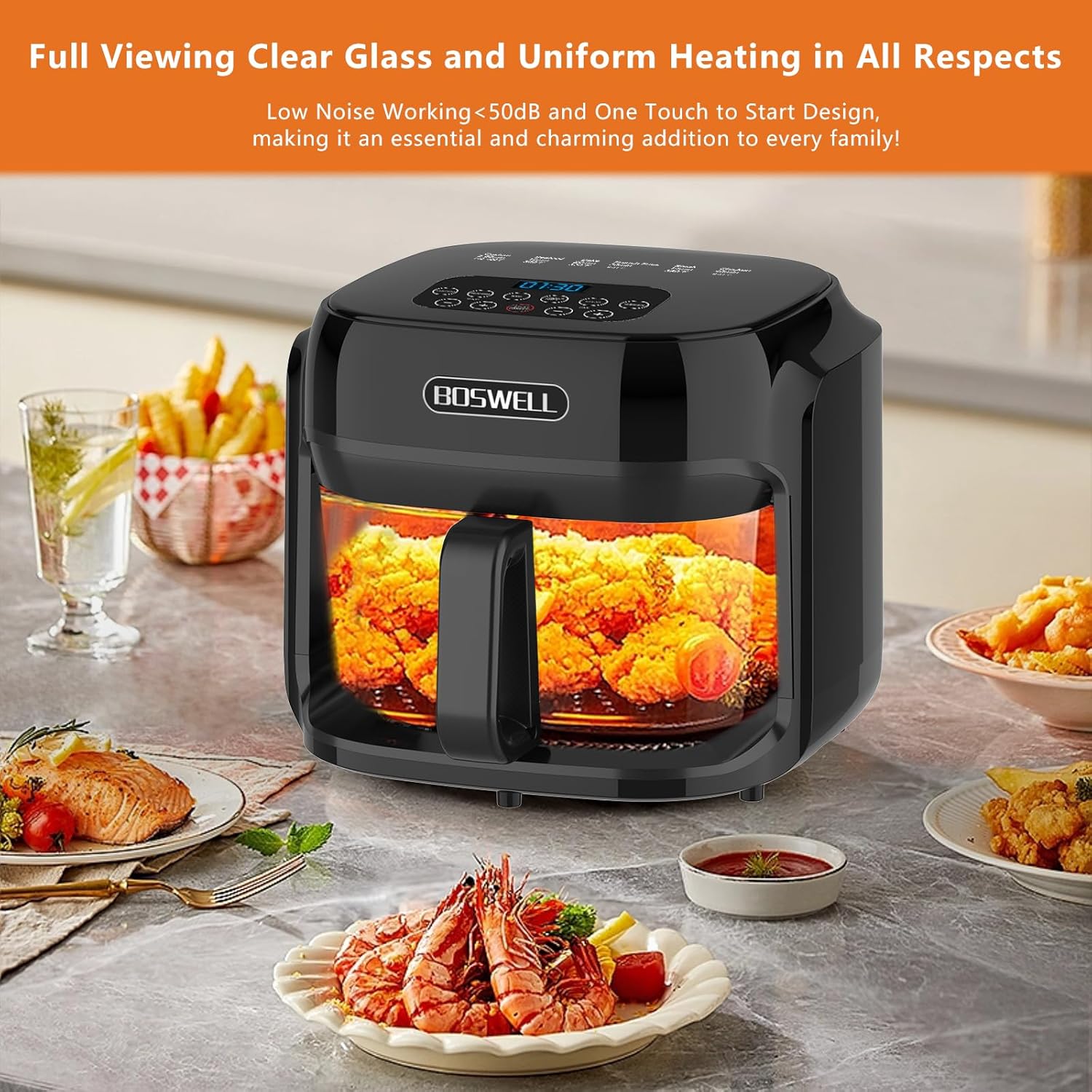 Thumbnail 5 de BOSWELL Glass Air Fryer (7.5QT) with Transparent Fry Bowl and 360° Hot Air Circulation