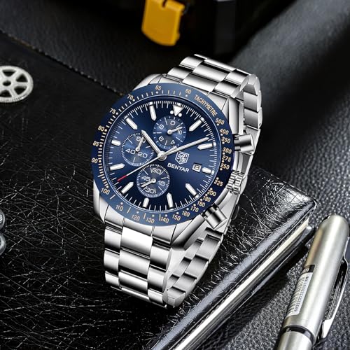 Detalle 2 de BENYAR Reloj Analógico de Hombre con Cronógrafo y Bisel Taquimétrico en Azul