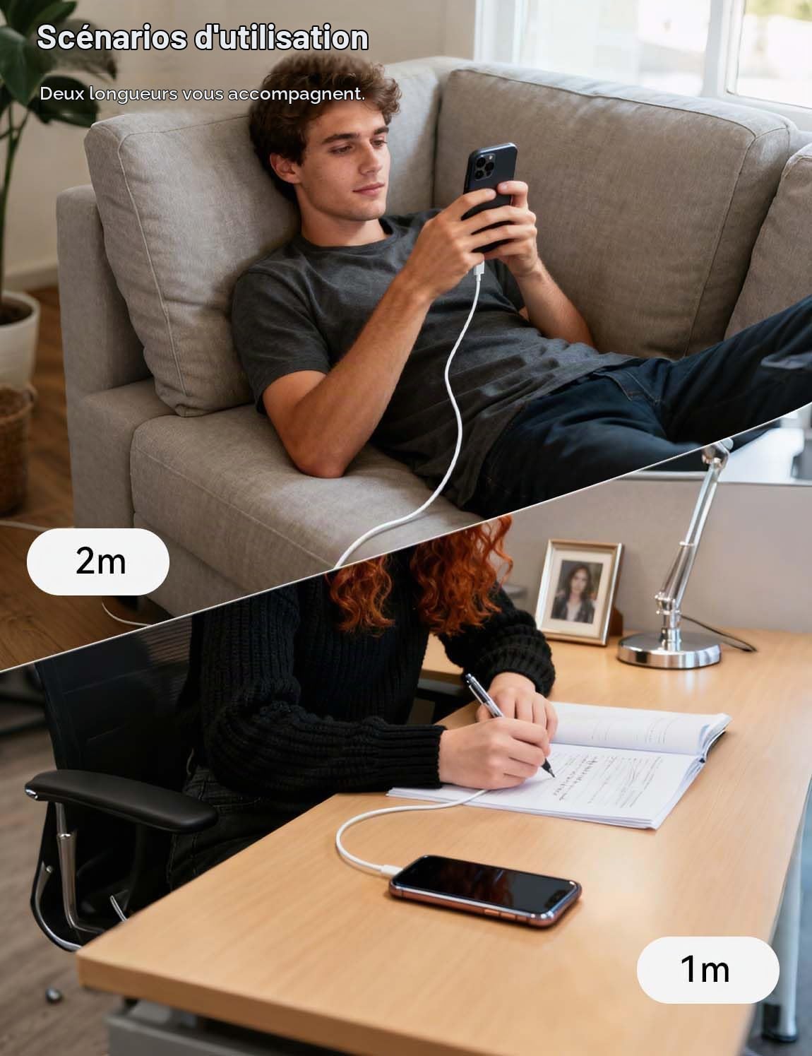 Thumbnail 6 de MAS CARNEY USB-C-naar-USB-C-kabelset, 1 m + 2 m, 60 W, wit
