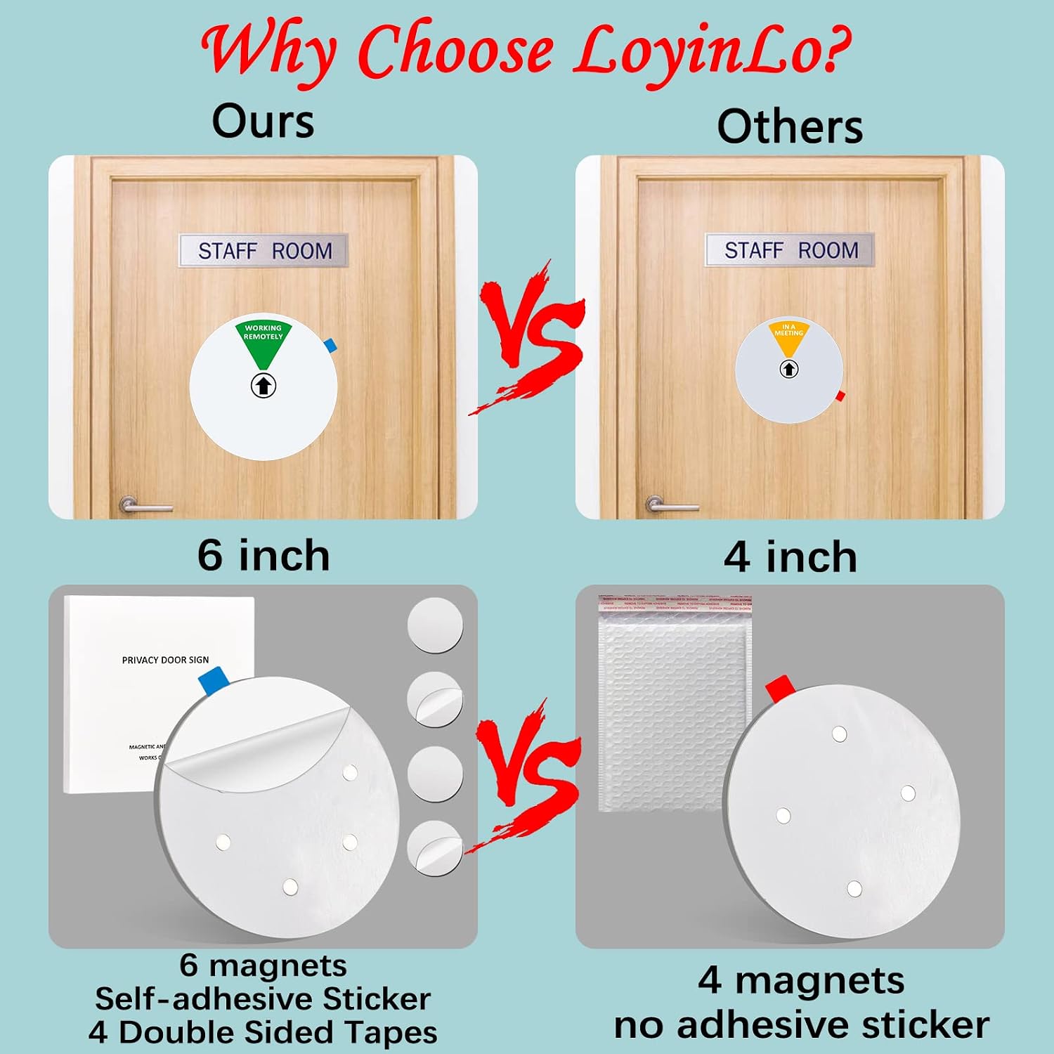 Detalle de LoYinLo 6インチ ドアサイン シルバー・6種類の状態表示・ドア取り付け