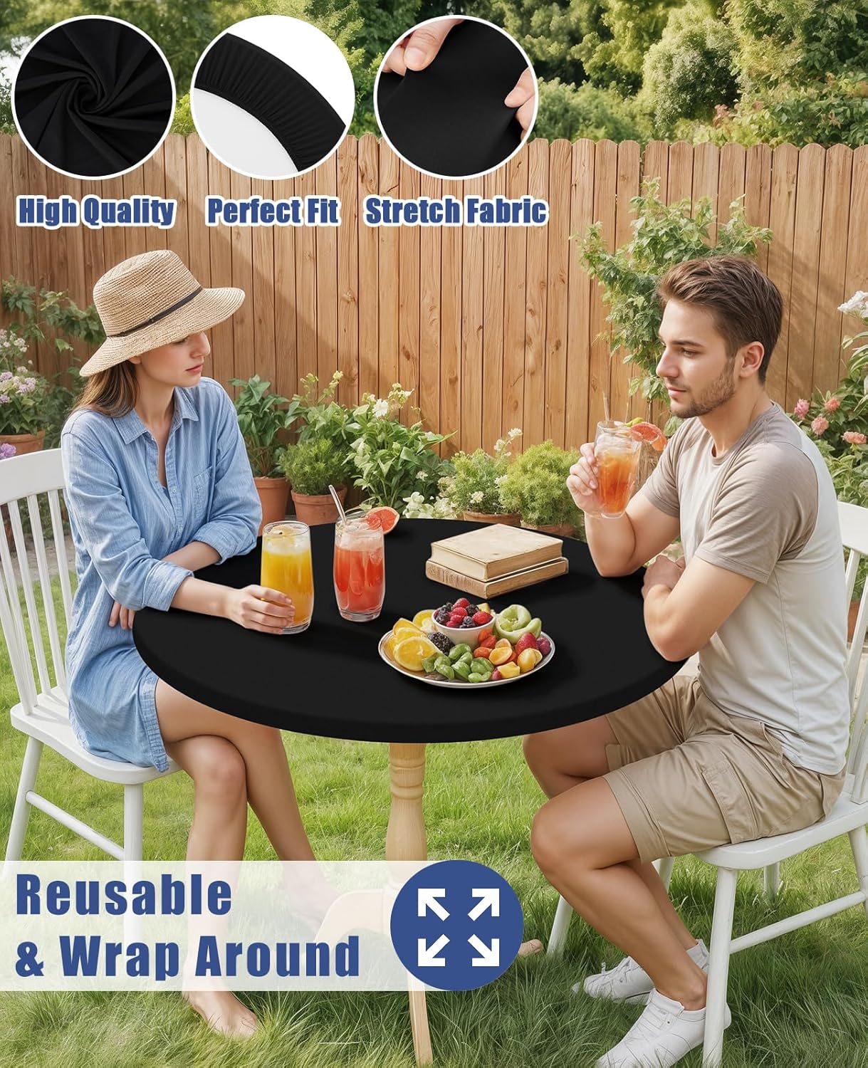 Thumbnail 4 de Moosfor Round Spandex Tablecloth for 42"-50" Tables — Elastic, Waterproof, Washable Black