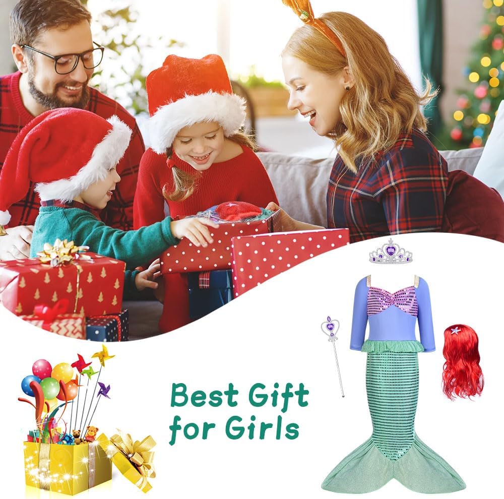 Thumbnail 6 de AUYAO Vestito Sirenetta per Bambina – Costume di Prinsesi Ariel con Parrucca e Corono