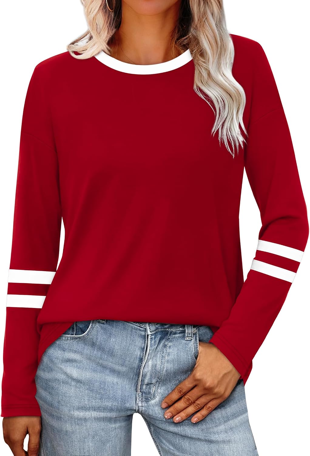 Thumbnail 1 de SAMPEEL Long Sleeve Color Block Top for Women