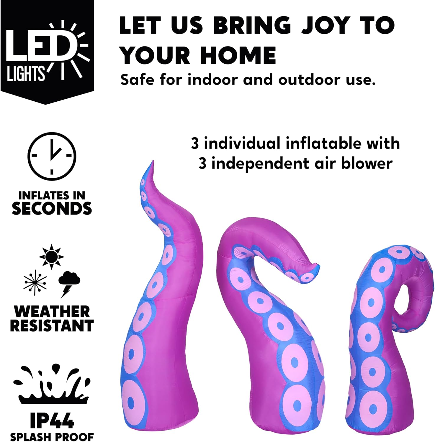Detalle 2 de Joiedomi 3-Piece Halloween Inflatable Octopus Tentacles with White LEDs