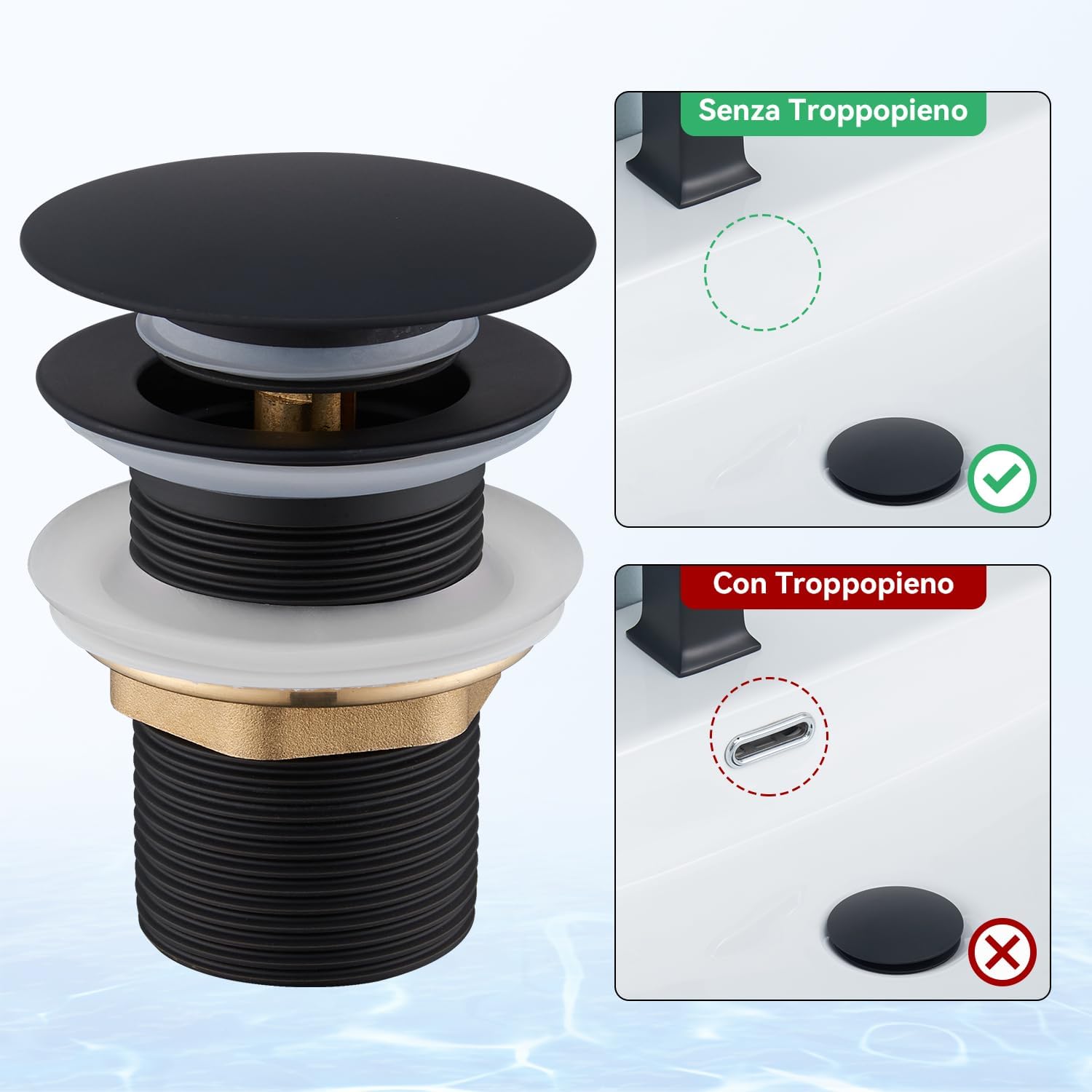 Thumbnail 1 de Ulytid Piletta Lavabo Bagno Nero – Click Clack universale 1 ¼", senza foro di troppopieno