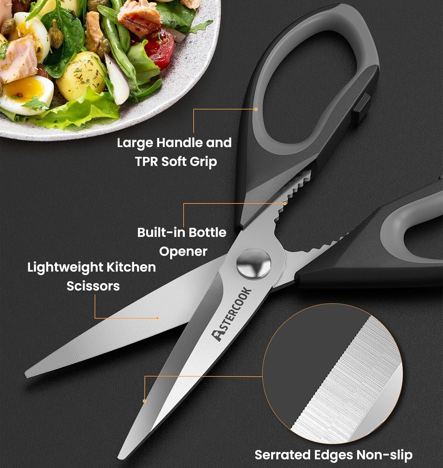Thumbnail 5 de Astercook Kitchen Scissors All Purpose Heavy Duty (3-Pack) – Stainless Steel Shears with Serrated Blade
