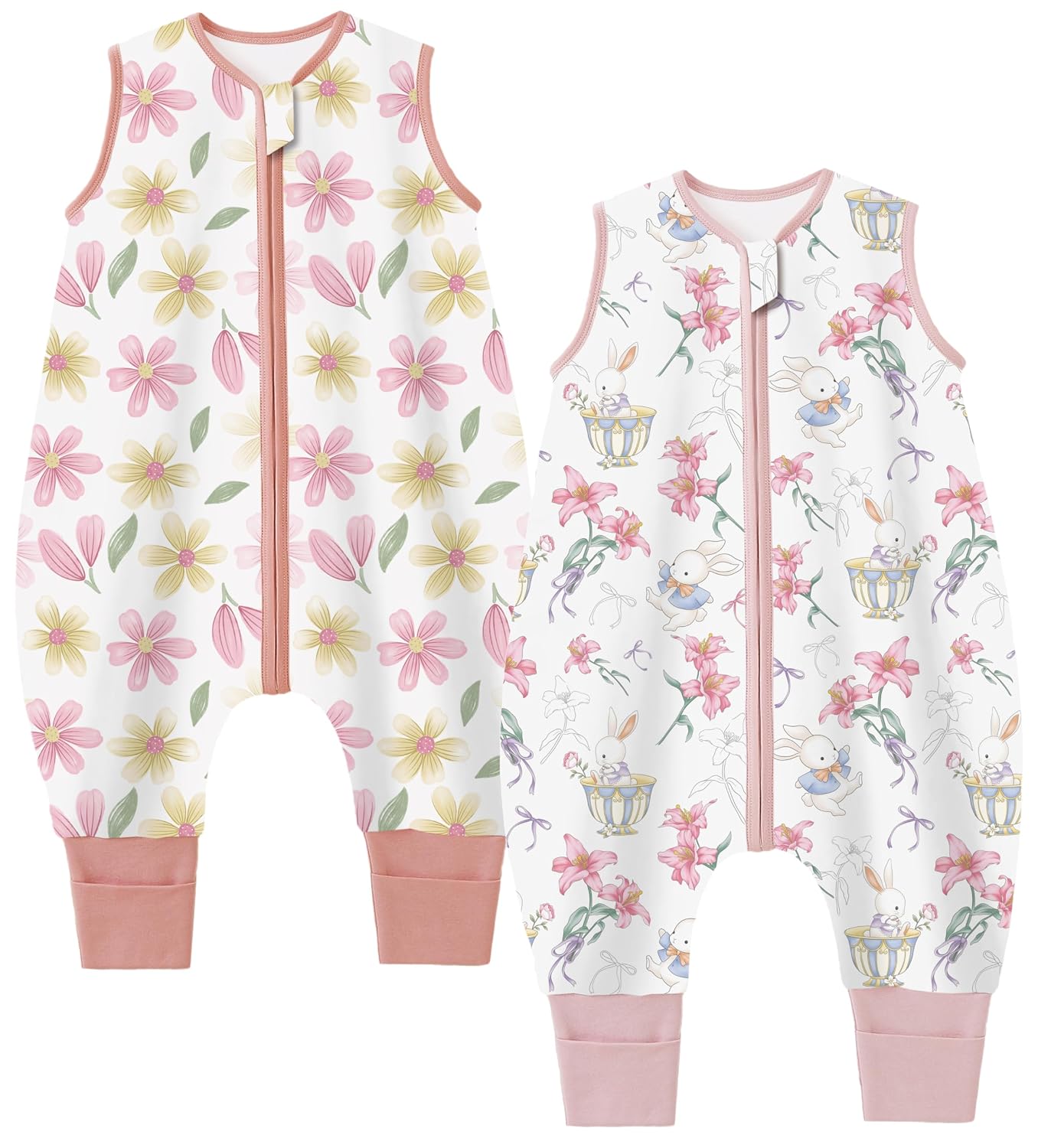 Detalle de Teechodina Baby Schlafsack mit Füßen – 2er Pack aus 100% Baumwolle, 80 cm, TOG 0,5