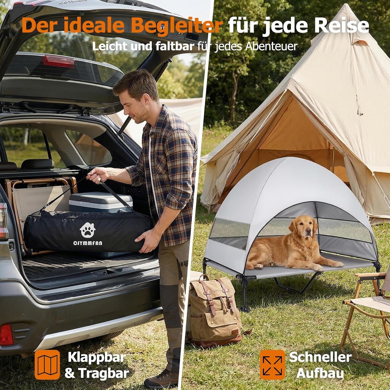 Thumbnail 6 de Erhöhtes Outdoor-Hundebett mit UV-beständigem Dach | XL Grau – einfaches Aufstellen, kühler Schattenplatz für Camping, Garten und Pool