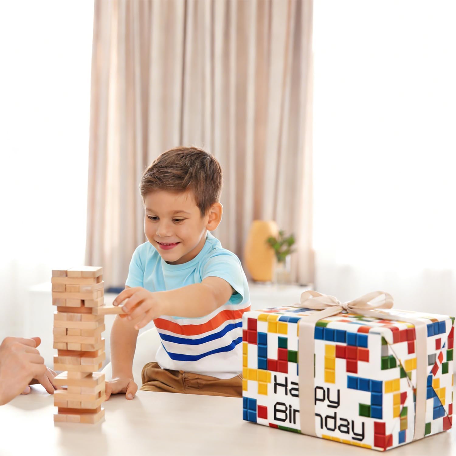Detalle de 5pcs Birthday Paper Sheets with Colourful Tetris by QRTDXP — Eco Friendly Gift Wrap, 50 x 70 cm