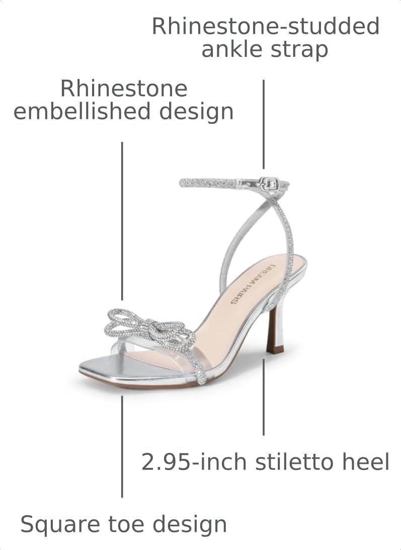Thumbnail 2 de DREAM PAIRS Women’s Double Bowknots Heels — Open Square Toe Ankle Strap Rhinestone Dress Sandals