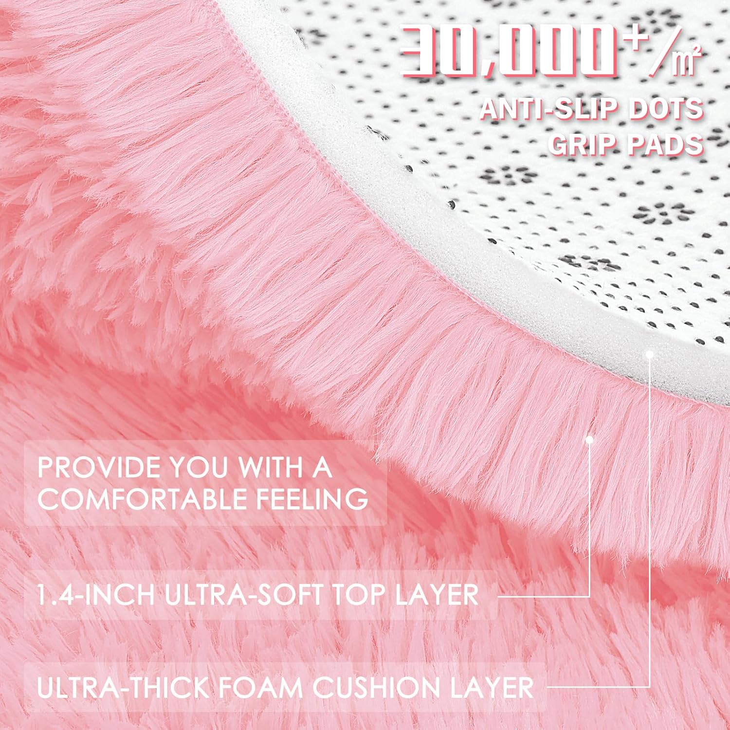 Thumbnail 6 de OLANLY Pink Round Rug for Bedroom: Machine Washable, 4 ft Circle with Plush 1.4-Inch Pile
