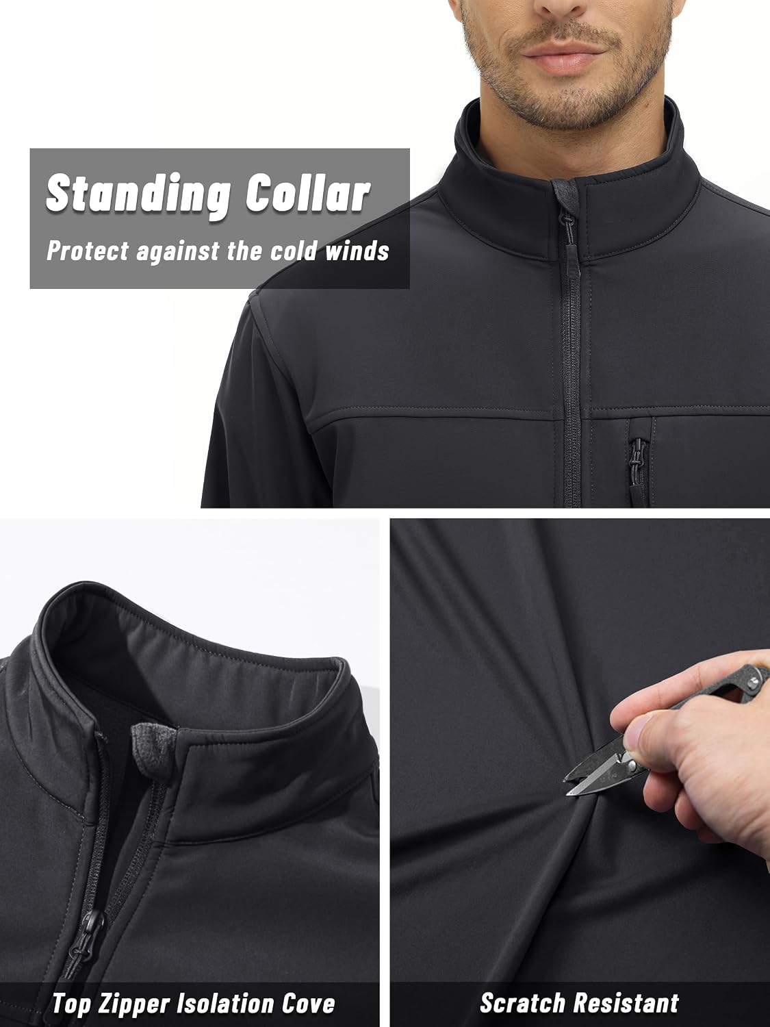 Detalle 1 de TACVASEN TCTJ-731-688 Men's Lightweight Softshell Jacket, Fleece-Lined Waterproof Windbreaker