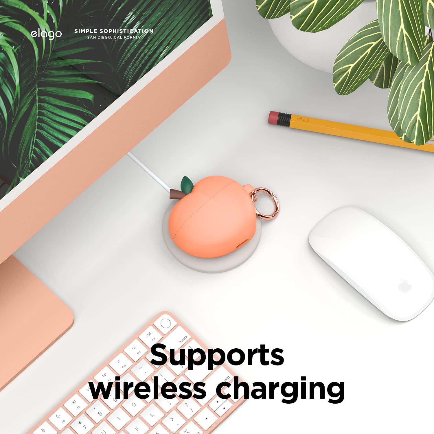 Detalle 2 de Coque elago Pêche pour étui AirPods 3 : protection en silicone avec porte-clés et chargement sans fil
