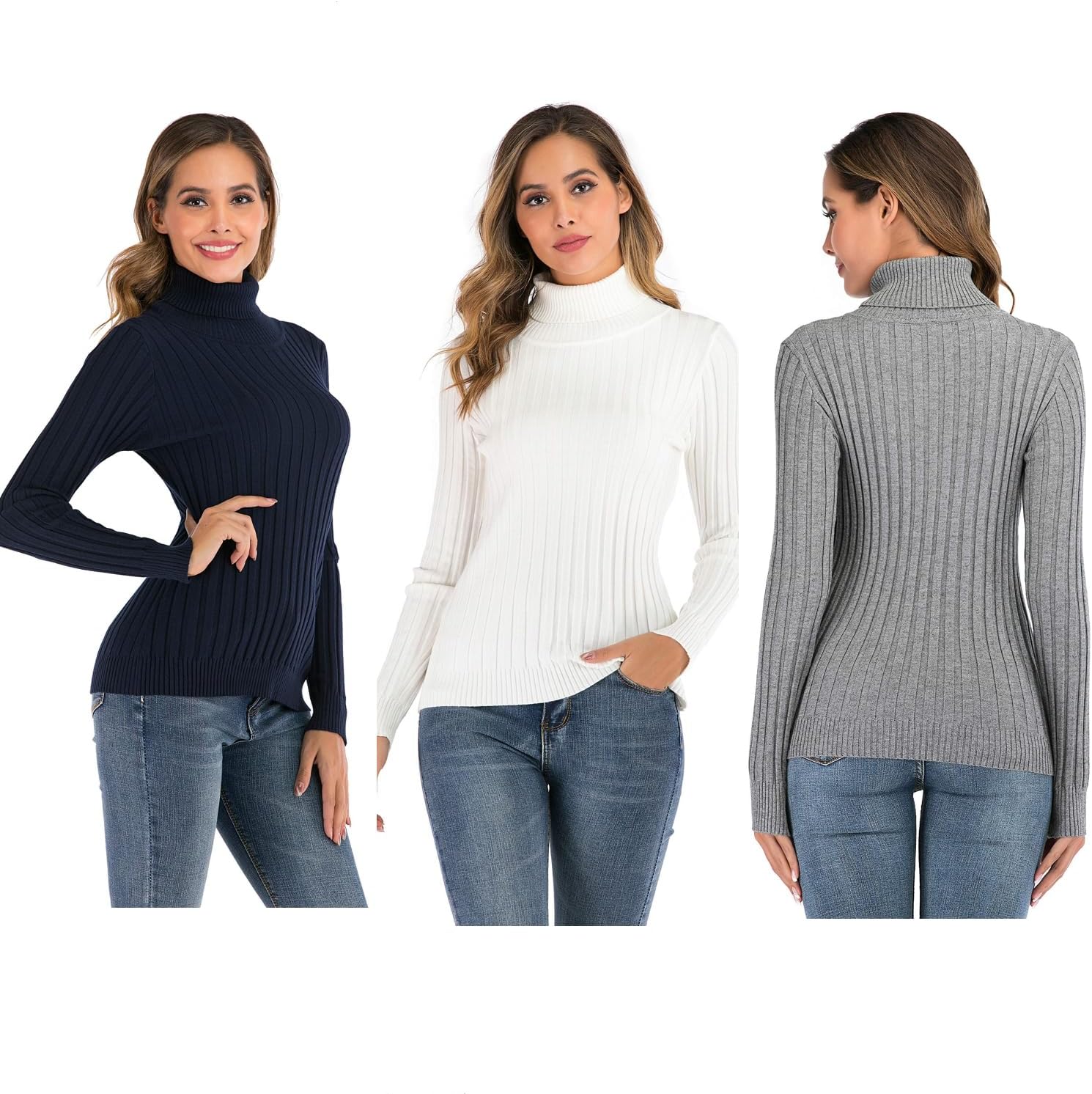 Thumbnail 2 de Yukiuiny Damen Rollkragenpullover Elegant Langarm – Gerippter Feinstrick, elastisch