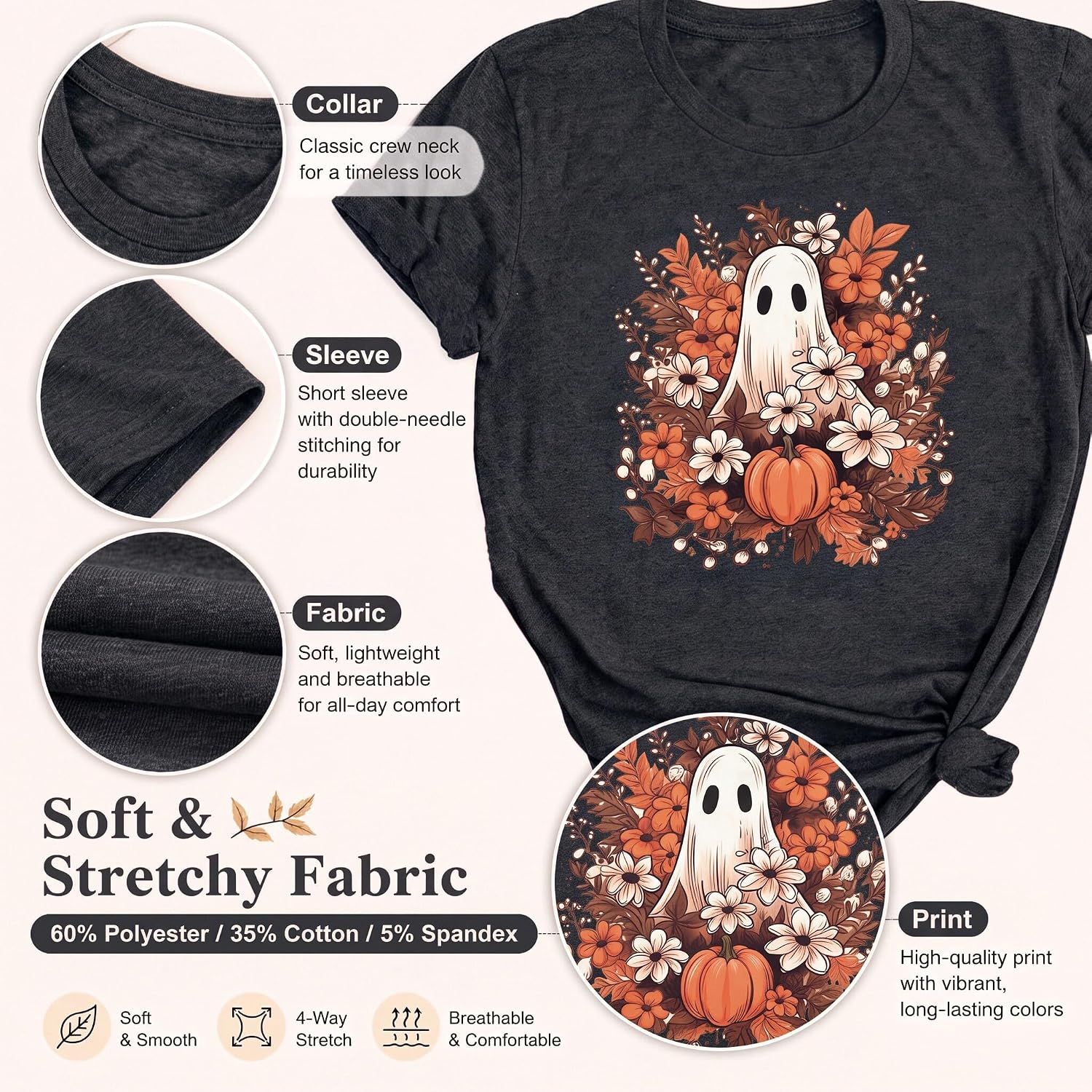 Thumbnail 6 de SUPEYA Women's Halloween Ghost Graphic Tee, Spooky Season Short-Sleeve Shirt